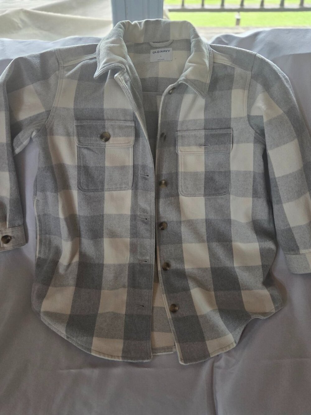 Old Navy Buffalo Plaid Flannel Shacket Gray White Size L